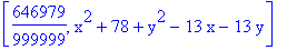 [646979/999999, x^2+78+y^2-13*x-13*y]